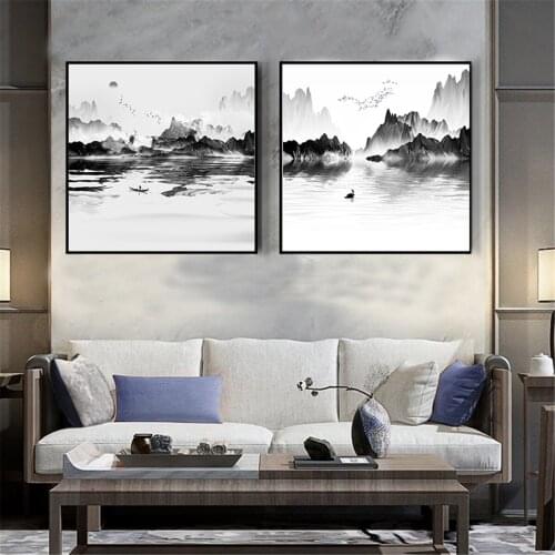 Modern Ink Painting Canvas Poster Beautiful Scenery Poster Canvas Print Painting Wall Art Living Room Home Decoration
