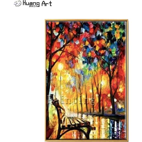 Free Shipping High Quality Park Oil Painting On Canvas Hand-painted Knife Long Chair Oil Painting Garden Canvas Painting