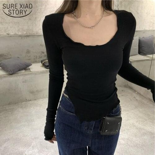 Women Knitted Bottoms Shirts Black Skinny Inner Long Sleeve Round-neck Tight Womens Blouse Streetwear Slim Top Female 12697