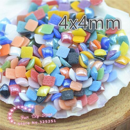 100pcs 4*4mm square Ceramic pearl muticolor flat back cabochon pearl DIY loose bead free shipping