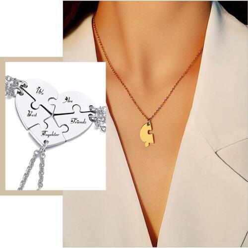 5 Pcs/Set Customize BFF Family Name Necklaces for Women Stainless Steel Love Heart Puzzle Pendant Friendship Gifts Jewelry