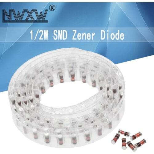 50pcs 1/2W SMD Zener Diode ZMM 2V/2.2/2.7/3/3.3/3.6/3.9/4.3/4.7/5.1/5.6/6.2/6.8/7.5/8.2/9.1/10/11/12/15/18/20/22/27/30/33/36/39V