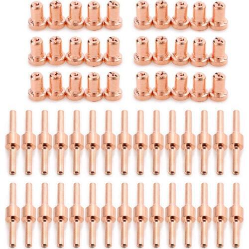 60 PCS Red Copper Extended Long Plasma Cutter Tip Electrodes&Nozzles Kit Mayitr Consumable For PT31 LG40 40A Cutting Welder