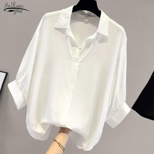 Summer Fashion Casual Single Breasted Solid Loose Women Blouses Chiffon Turn Down-collar Women Shirt and Tops Short Sleeve 14623