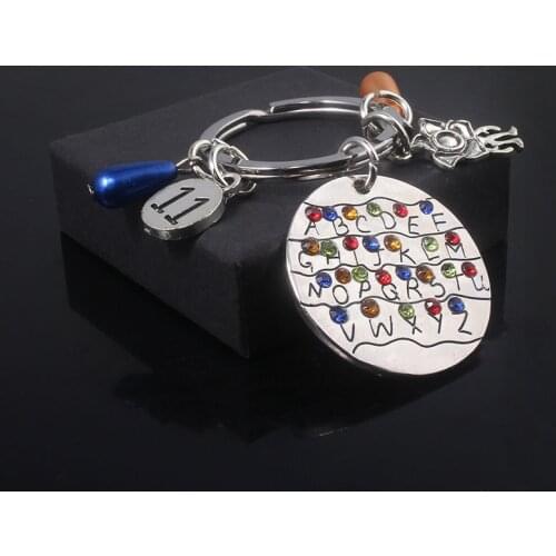 Stranger Things Keychain Alphabet Light Wall Monster Charms Lamps Letter RUN Eleven Pendant Keyring For Fans Jewelry Gift