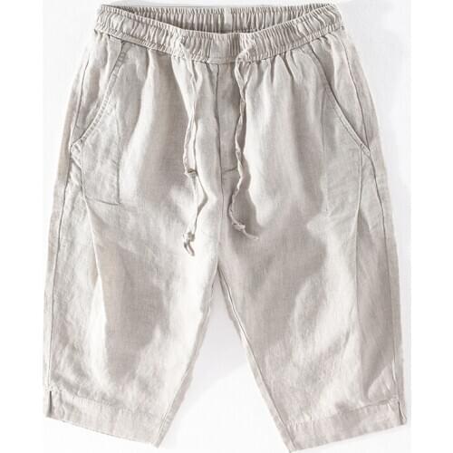 Suehaiwes style Italy brand pure linen pants men summer calf-length casual pants for men fashion elastic waist trousers men