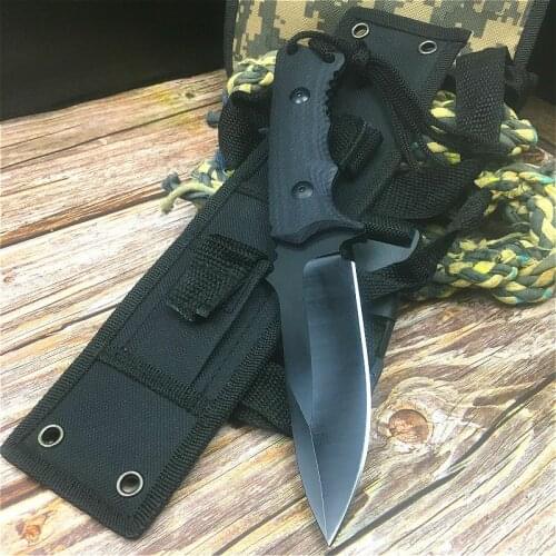 Black G10 straight blade 5 cr13mov blade material 59HRC anti-oxidant high hardness outdoor camping tactical straight blad