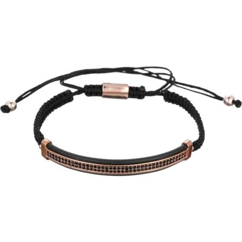 Zircon Encrusted Copper Beads Crescent C Shaped Braided Stylish Rhodium-plated Bracelet JW007