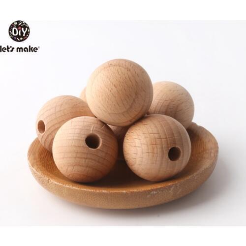 Lets Make Beech Wooden Beads Round Necklace 12mm 200pcs Can Chew Unfinished DIY Bracelet Baby Teething Shower Gift Beads