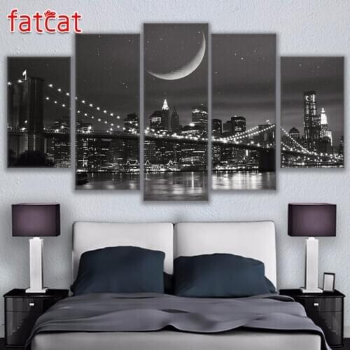FATCAT 5 Pieces New York Moonscape Pictures 5D Diy Diamond Painting Full Diamond Embroidery Sale Needlework Home Decor AE966
