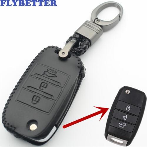 FLYBETTER Genuine Leather 3Button Flip Key Case Cover For Kia Optima/Sorento/Soul/Carens/Sportage/K3/K5 Car Styling L257