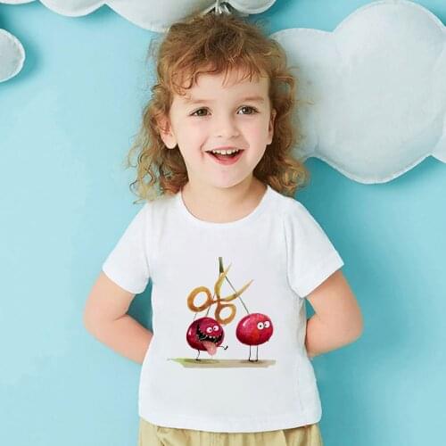 Funny Cherry Print Cartoon Creative Childrens Clothing Summer Loose Oversized T Shirt Kids Boys Short Sleeve Cute Tops Girls