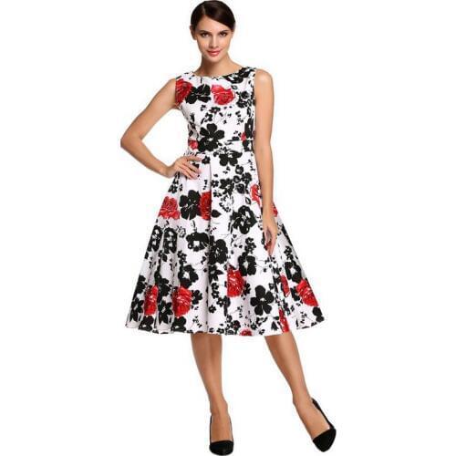 Red white explosion at the end of the rubbish sleeveless one hand rose print red retro ponceau princess dress