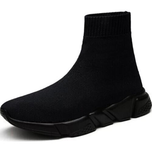 Large Size High Top Slip on Socks Sneakers Men Sports Shoes Men Running Shoes Women Sneakers Sport Man Brand Black Knitted A-524