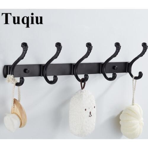 Black/White Wall Mounted Bathroom Robe Hooks 4-7 Row Hook Coat Hanger Door Hooks For Bathroom Accessories Kitchen hooks