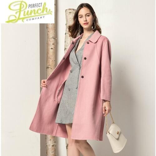 New 100% Women 2021 Autumn Long Wool Jacket Pink Korean Coat Ladies Coats and Jackets Abrigos Mujer Elegante F9020