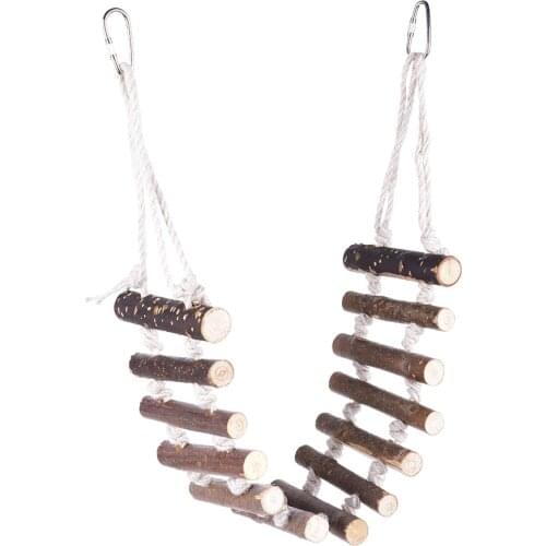 Natural Wooden Ladder Parrot Hanging Stairs Birds Chewing Toys Bird Climbing Rope Ladder Cage Accessories Drop Shipping