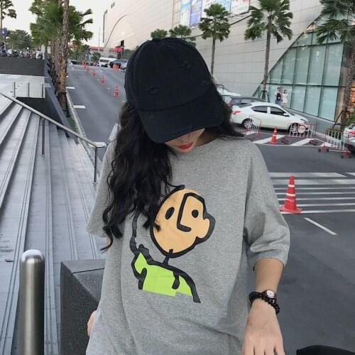 Summer women T shirt loose cartoon image printing ins short-sleeved t-shirt female Hong Kong flavor 2019 spring and summer new
