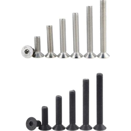M2 M2.5 M3 M4 M5 M6 M8 M10 M12 Allen Key Head Din7991 Stainless Steel 304 OR Black Hex Socket Flat Countersunk Head Screw