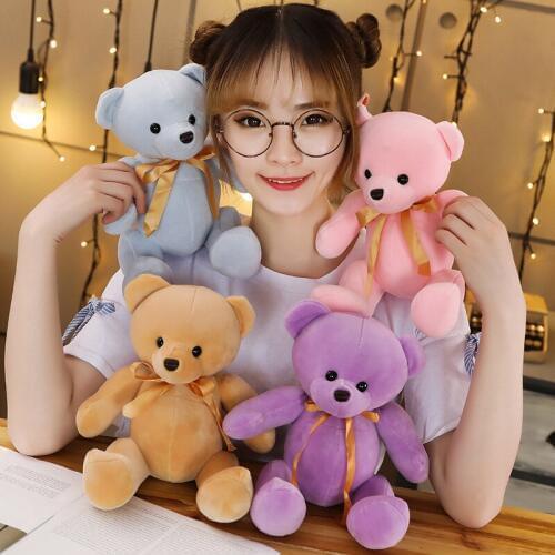 22cm Cartoon Cute Teddy Bear with Bow Plush Toy Soft Stuffed Kawaii Animal Doll Pillow for Girls Lovely Birthday Valentine Gift