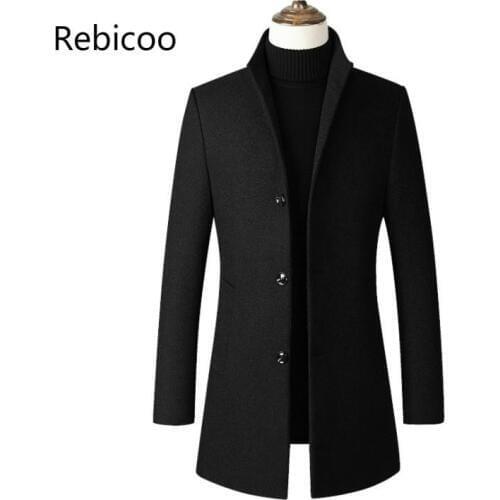 Fashon Men Wool Jacket Mens Casual Wool Coat Slim collar wool coat Mens long cotton collar trench coats