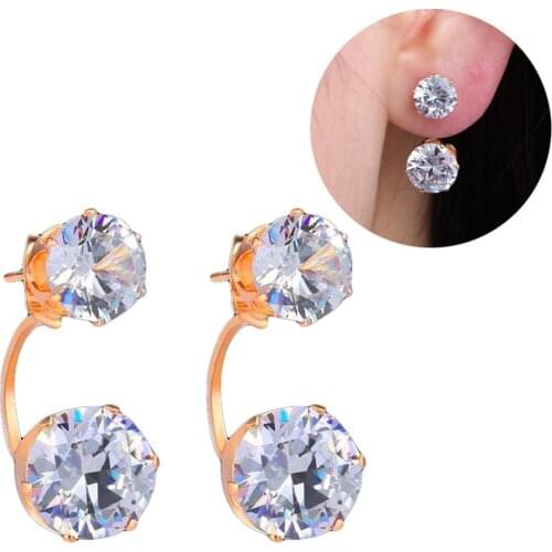 Fashion Women Double Cubic Zirconia Drop Ear Jacket Piercing Earrings Jewelry