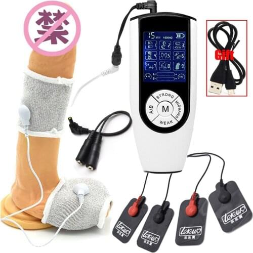 SM Male Electric Shock Conductive Fibers Penis Ring Scrotum Bondage Sleeve E-Stim Body Massage Pad Cock Therapy Enlarge Sex Tool