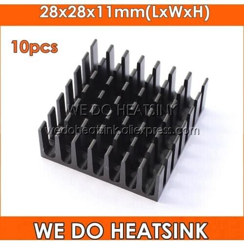 WE DO HEATSINK 10pcs 28x28x11mm Black Anodize Aluminum Heatsink Radiator Bi Directional Air Flow For IC Packages,BGA,PGA,QFP,LCC