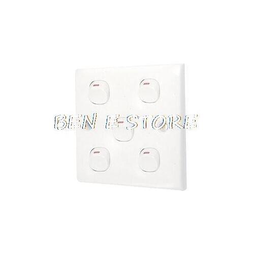 10A 250V White Square Panel 5 Gang Wall Switch w Screws