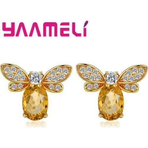 Latest Vivid& Cute Bees Solid Gold Stud Earrings For Women New Trendy Personality Lady Fashion Jewelry Accessory Wholesale