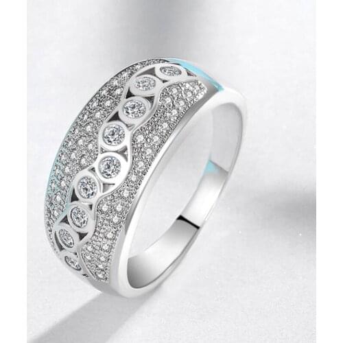 New carved pattern inlaid crystal wide irregular-shaped ring exquisite luxury elegant ladies engagement wedding jewelry