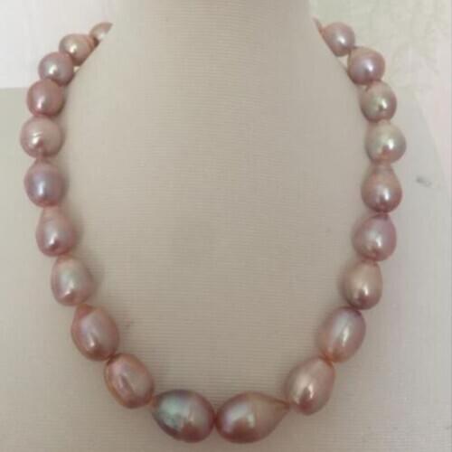 Huge 14-15mm south sea baroque lavender pearl necklace 18inch 925silver