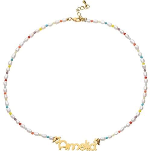 Custom Name Natural Pearl Stainless Steel Name Necklace Pendant Handmade Women Necklace Christmas Gift for Girls 2020 New