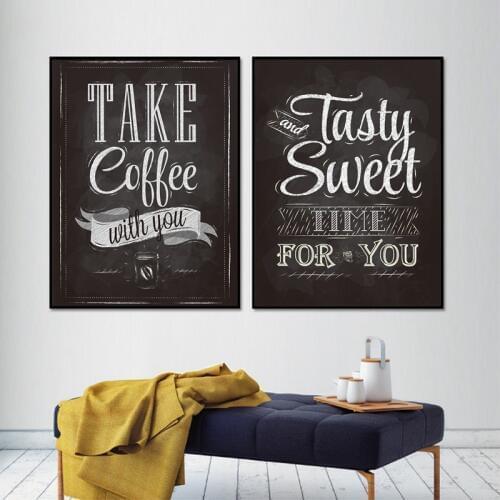 Take Coffee With You Prints Chalkboard Vintage Style Poster Lettering Cafe Coffee Shop Wall Art Picture Decor Canvas Painting