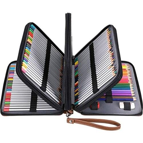 200 Slot Portable Colored Pencil Case Holder Waterproof Large Capacity PU Leather Pencil Bag Box For Student Gifts Art Supplies