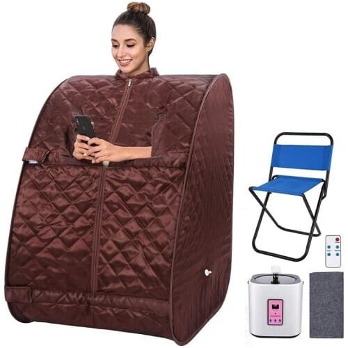 Portable One Person Sauna with Remote Control Personal 2L Steam Therapeutic Sauna Home Spa for Weight Loss Detox Relaxation slim