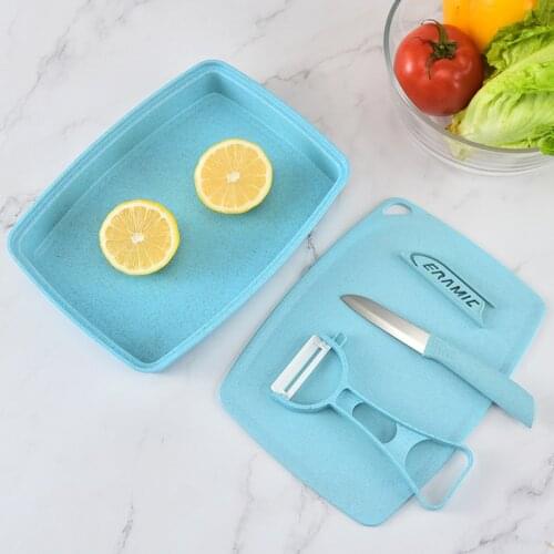 Wheat straw cutting board fruit knife set fruit cooked food complementary food knives kitchen outdoor travel portable