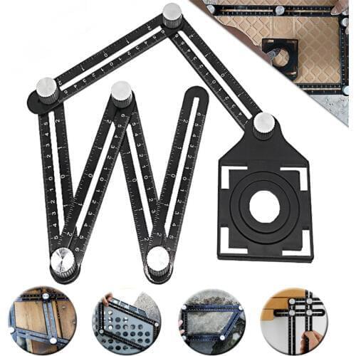 Adjustable Multi Angle Ruler Tile Hole Locator 6 Folding Metal Measuring Ruler Drill Guide Openings Locator