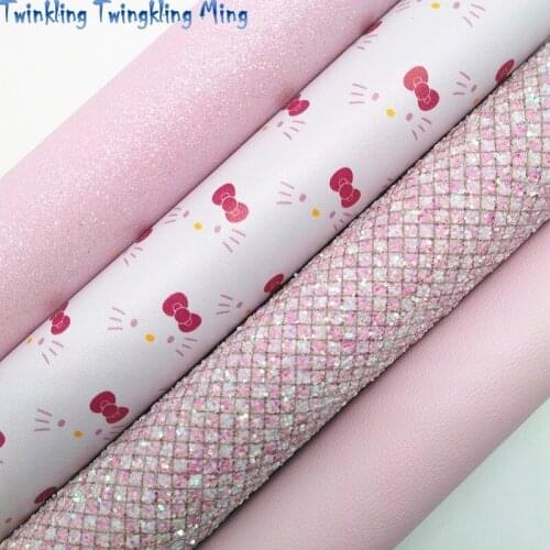 Pink Grids Glitter leather, Bows Printed Synthetic Leather For Bow A4 21x29CM Twinkling Ming KM294