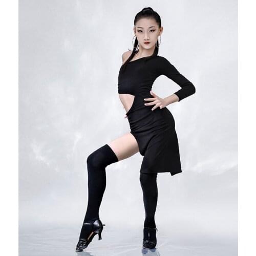 Latin Dance Dress For Girls Practice Clothes Children New Oblique Shoulder Dress Sexy Latin Dance Performance Costumes DN8221