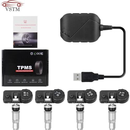 USB Android TPMS Car Tire Pressure Monitor with 4 External Sensors 116 psi Monitoring Alarm System 5V Wireless Transmission TPMS