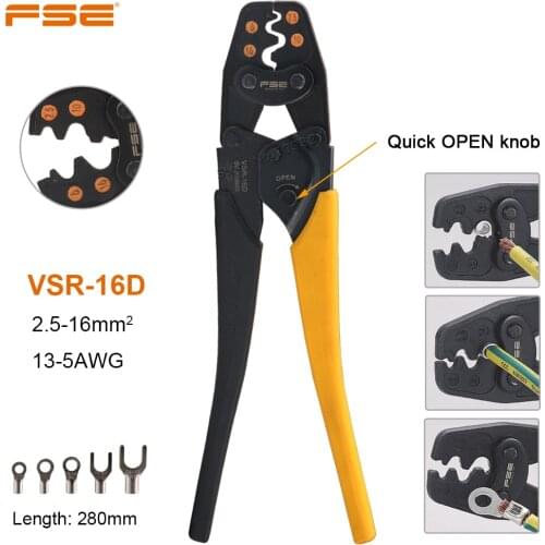 VSR-16D Crimping Pliers 2.5-16mm2 13-5AWG Bare Terminals Non-Insulated Ratchet Clamp Plier Wire Stripper Crimping Hand Tools
