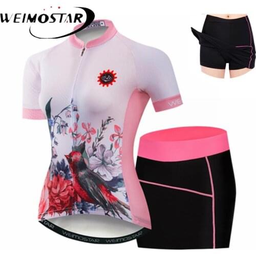 Weimostar Short Sleeve Womens Cycling Jersey team sets bicycle mini dress shorts cycle clothing Maillot Racing Bike Clothes