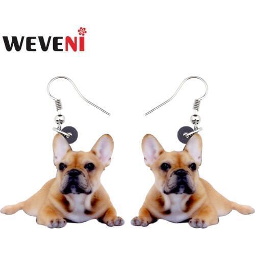 WEVENI Acrylic Lying French Bulldog Dog Earrings New Long Dangle Drop Women Girl Brincos Trendy Anime Jewelry Cheap Gift Animal
