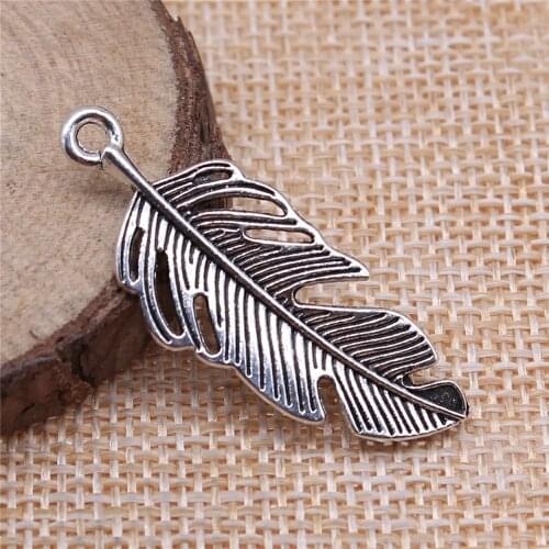 WYSIWYG 3pcs 40x16mm Antique Silver Color Antique Bronze Metal Feather Charms Feather Feather Charms Jewelry Making