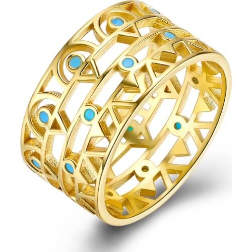 ZEMIOR 925 Sterling Silver Rings For Women Hollow Turquoise Vintage Gold Ring Fine Jewelry Hot Sale Wedding Engagement Gift