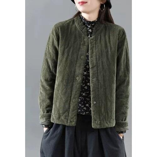 Autumn Arts Style Women long Sleeve Cotton Corduroy Short Coat All-matched Casual Loose Quilted Thick Jackets Top Quality