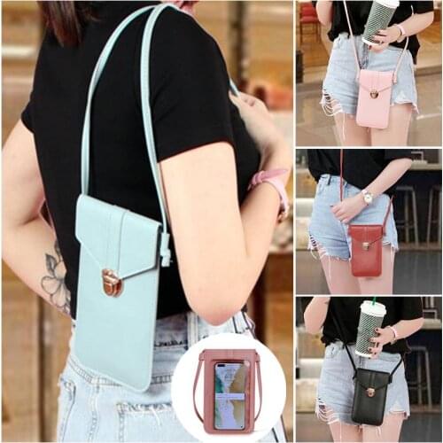 Phone Mobile Phone Bag Wallets Transparent Touch Screen Pouch Women Phone Purse Messenger Bags Small Flap Bag PU Shoulder Bag