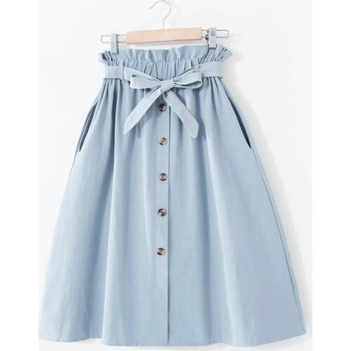 2021 Vintage Fresh Simple Skirt Women Pleated High Waist Belt Button Girl Casual Black Solid Sweet A Line Short Skirts For Women