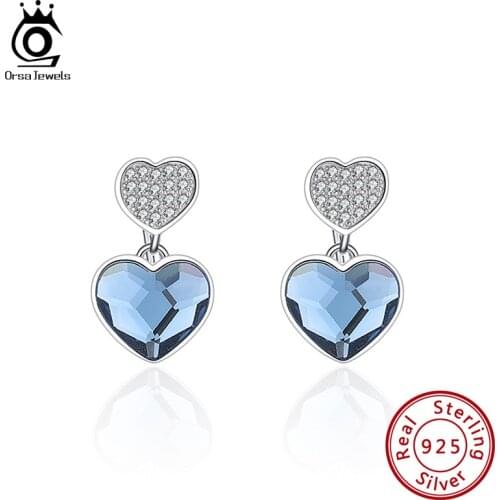 ORSA JEWELS Exquisite Heart Shape Crystal Stud Earrings for Women 925 Sterling Silver 2021 Fashion Trend Earrings Jewelry SWE08